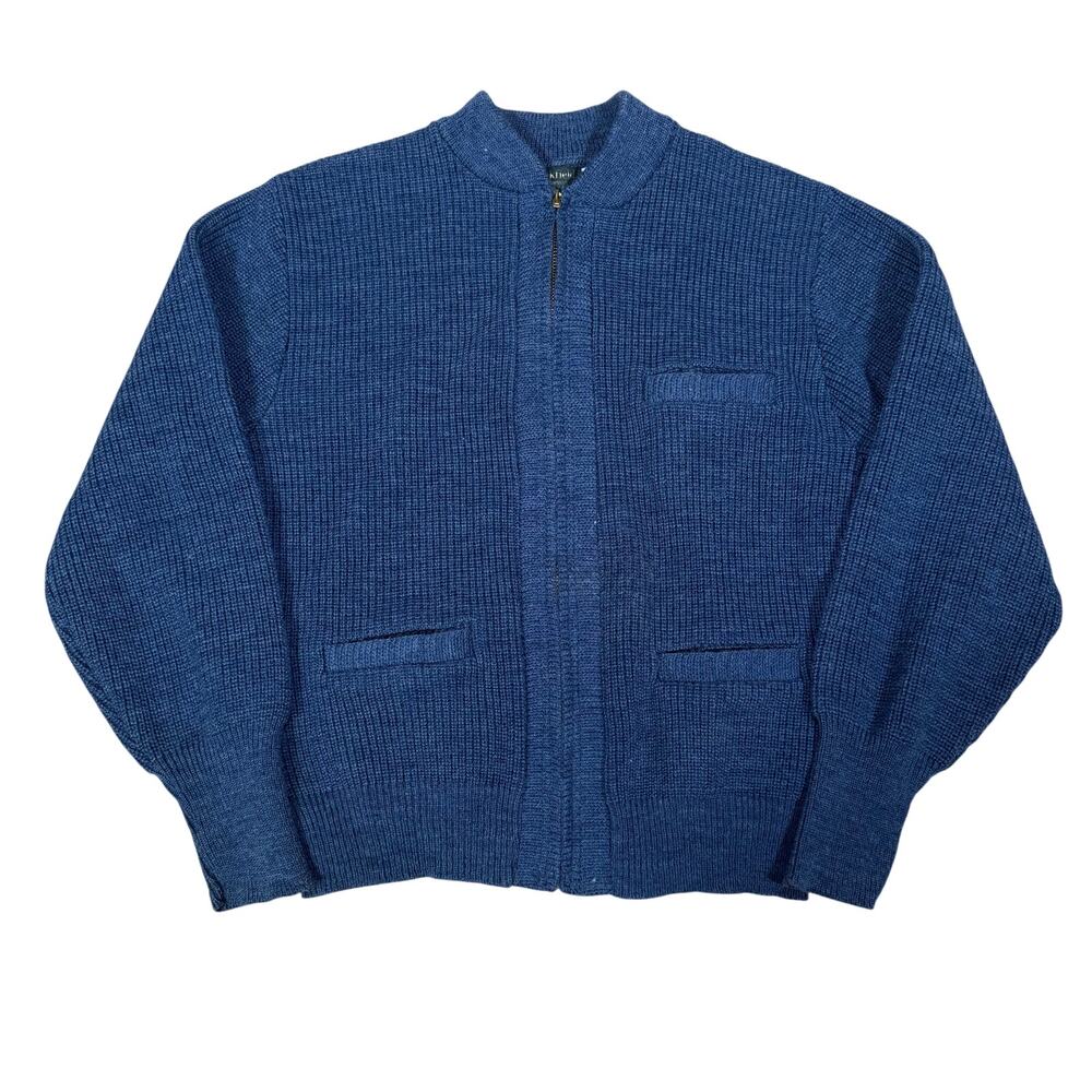 Vintage 70s Virgin Wool Zip Cardigan Sweater Blue Brookfield Unionwear Sz Small